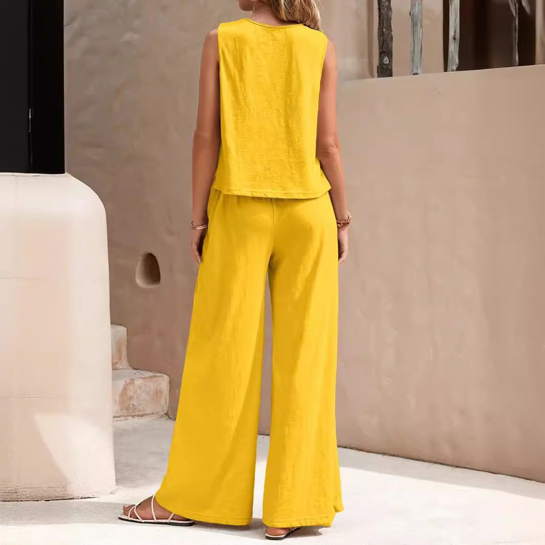 Solid Color Casual Loose Pants Sets For Women