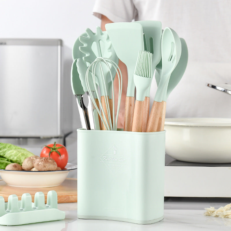 Multicolor Ribbon Square Bucket With Wooden Handle Silica Gel Kitchen Set Of 12 Sets