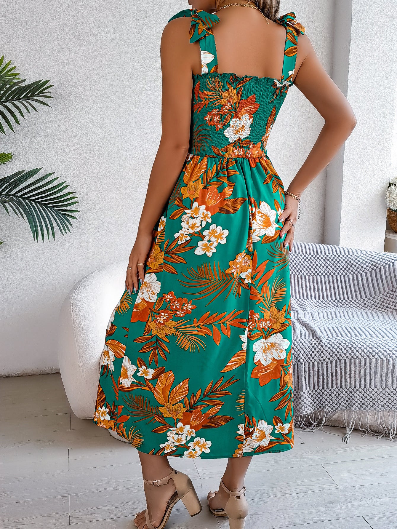 Flowers Print Suspender Corset Dress