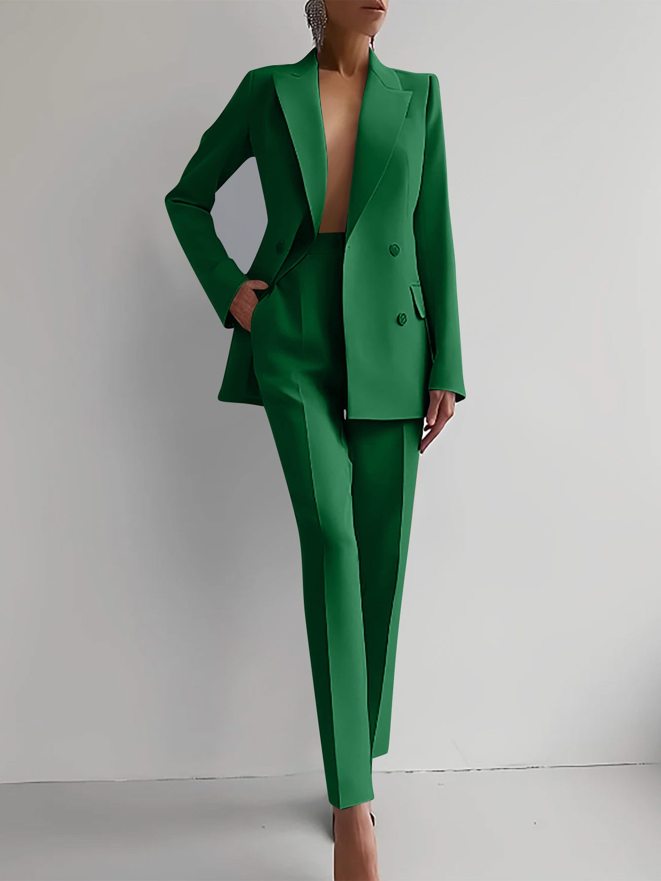 Casual Suits Fashion Long Sleeve Single-breasted Jacket Top And Slim Fit Trousers
