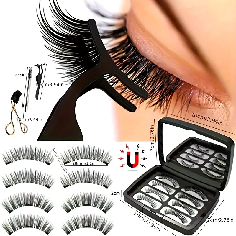 Magnetic Eyelash Set – 4 Pairs 3D Reusable False Lashes with Free Clip, No Glue Needed, Natural & Thick Look, 7X Magnetic Hold