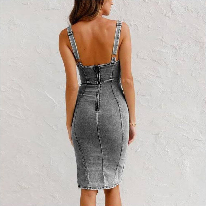 New U-neck Suspender Denim Dress Summer