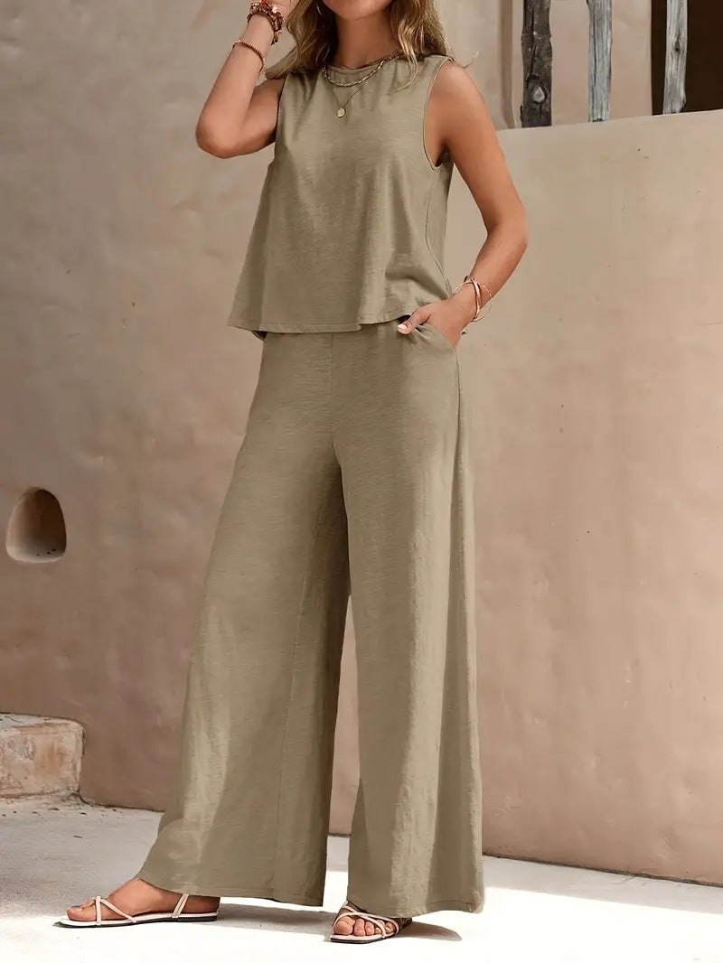 Solid Color Casual Loose Pants Sets For Women