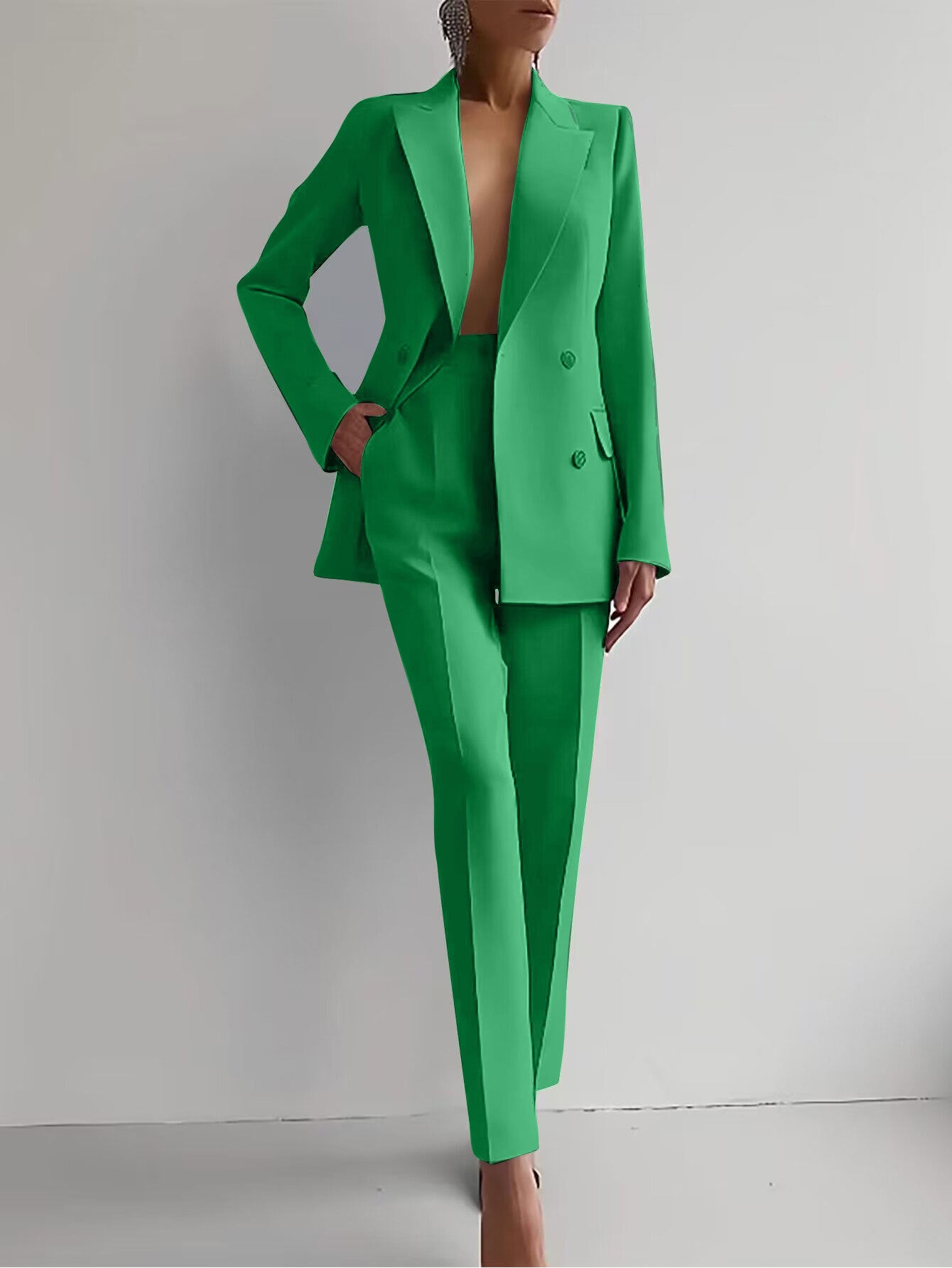 Casual Suits Fashion Long Sleeve Single-breasted Jacket Top And Slim Fit Trousers