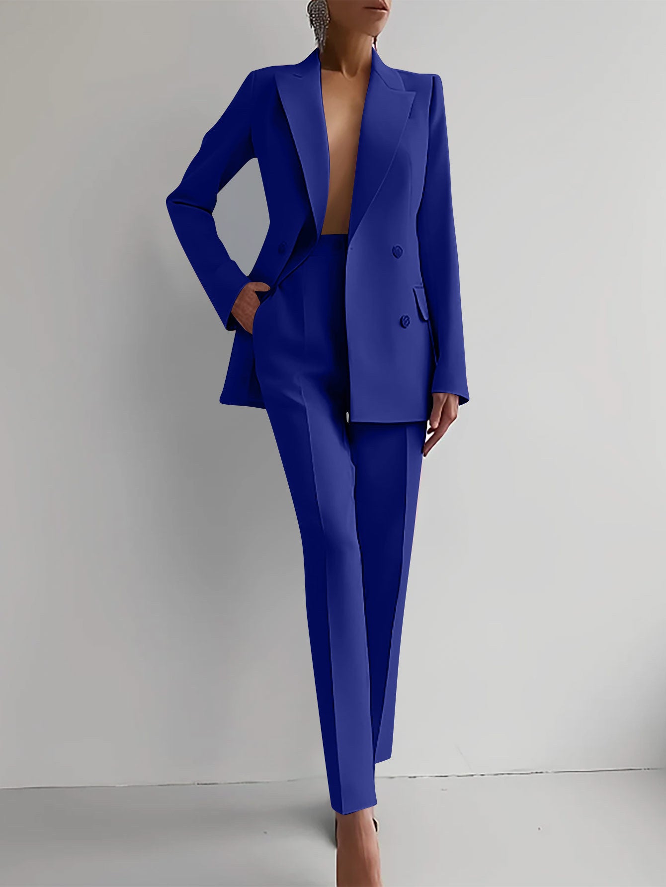 Casual Suits Fashion Long Sleeve Single-breasted Jacket Top And Slim Fit Trousers
