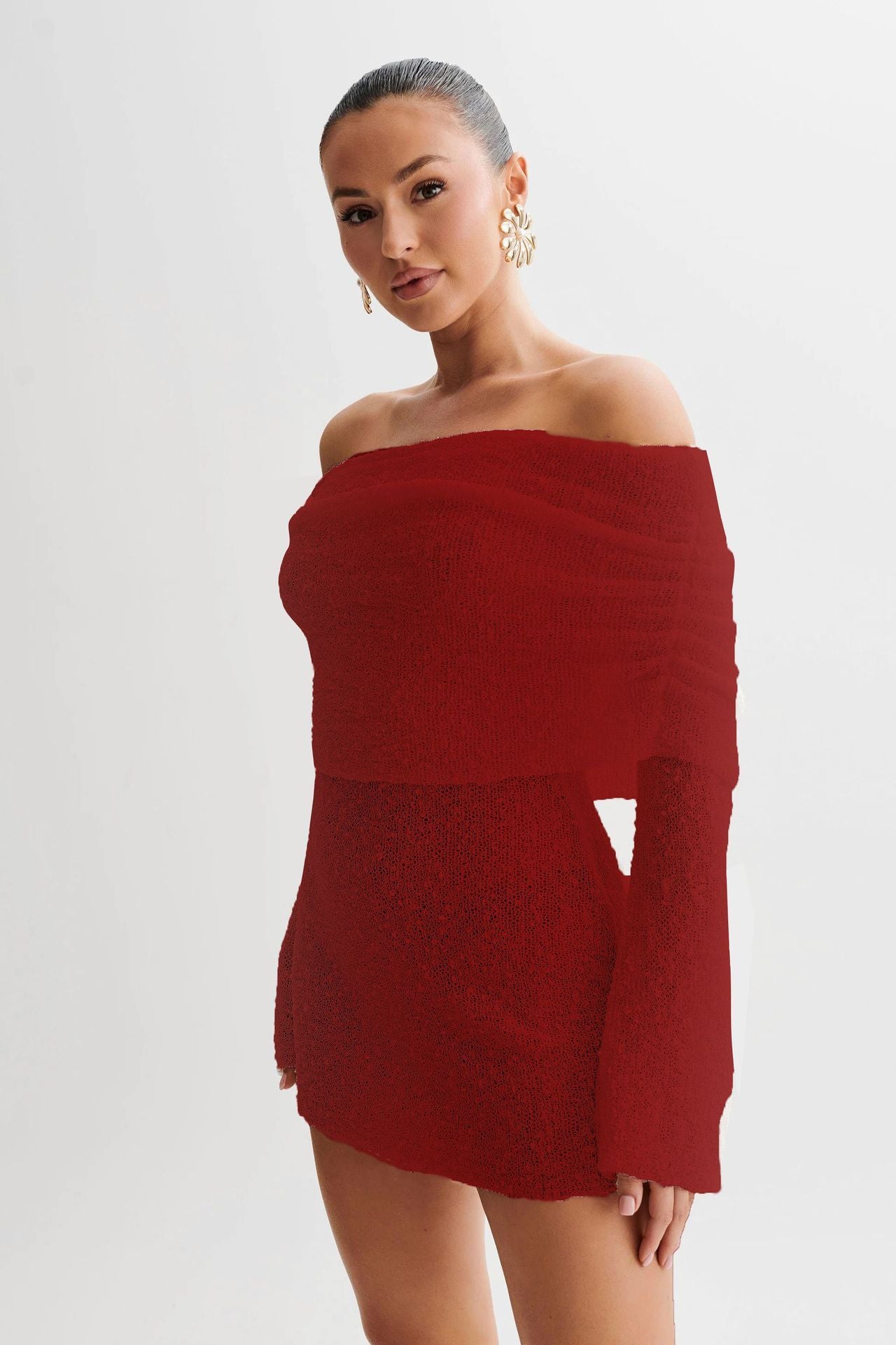 Women's Spring Summer Knitted Dress Elegant Party Boat Neck Dress Infant Off Shoulder