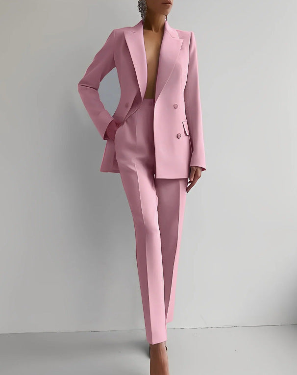 Casual Suits Fashion Long Sleeve Single-breasted Jacket Top And Slim Fit Trousers