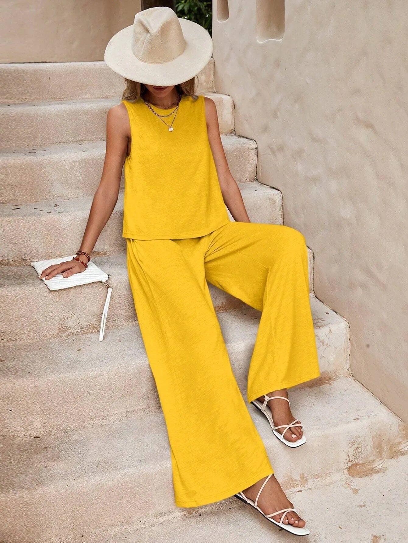 Solid Color Casual Loose Pants Sets For Women