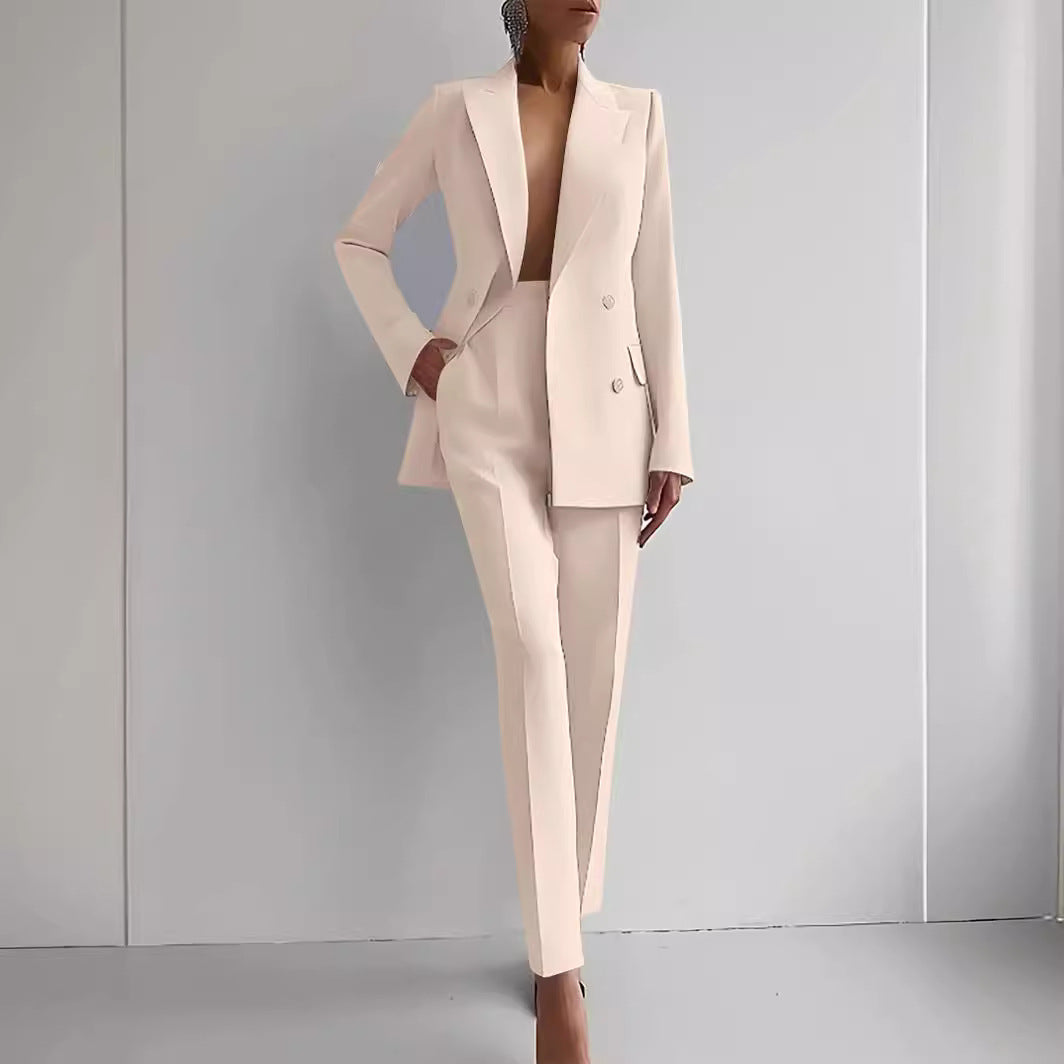 Casual Suits Fashion Long Sleeve Single-breasted Jacket Top And Slim Fit Trousers