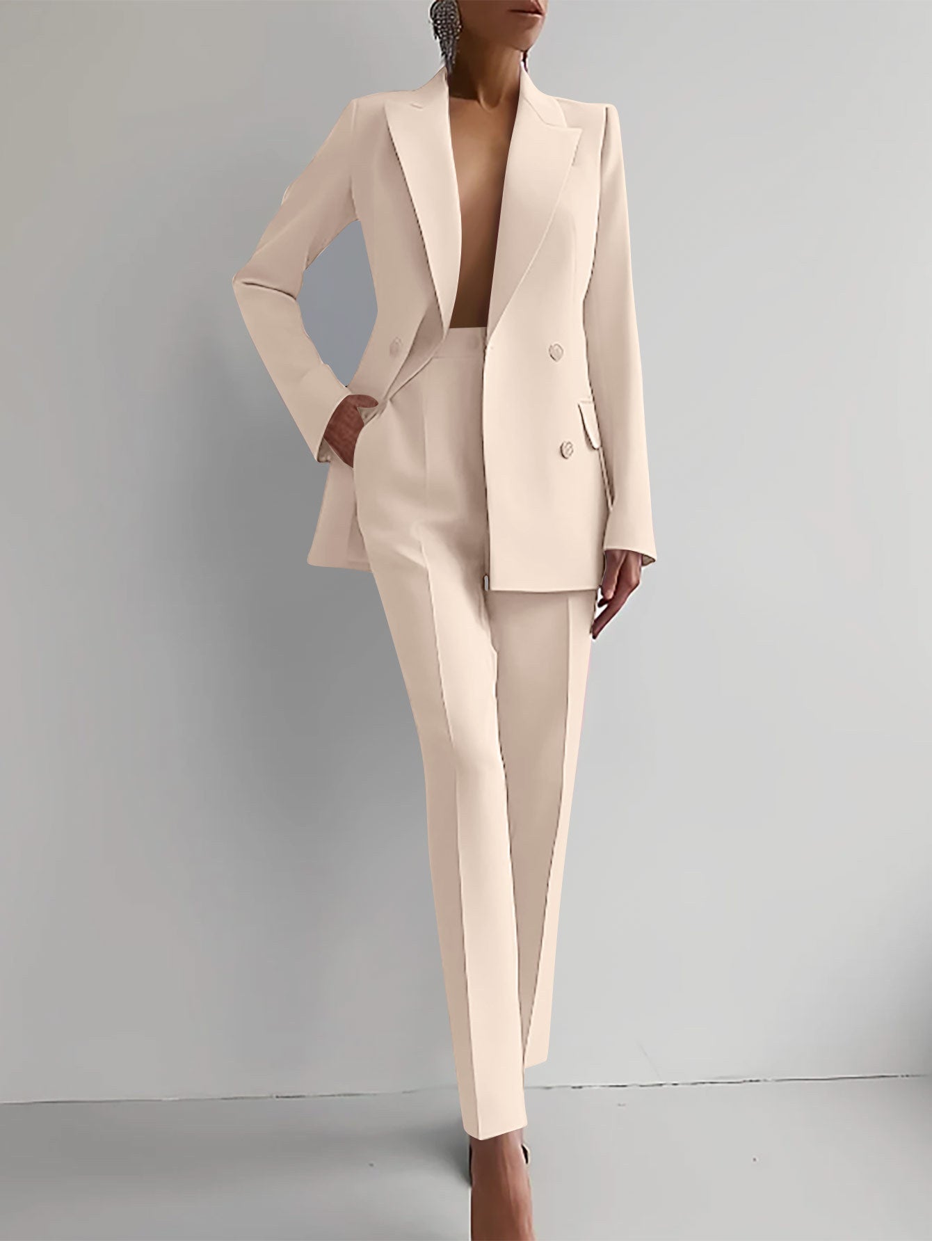 Casual Suits Fashion Long Sleeve Single-breasted Jacket Top And Slim Fit Trousers