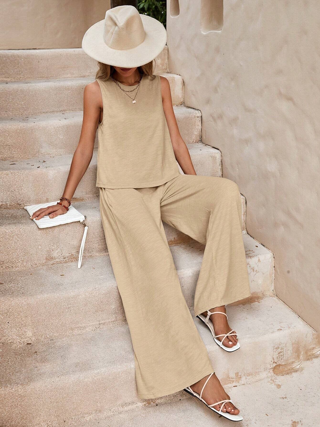 Solid Color Casual Loose Pants Sets For Women