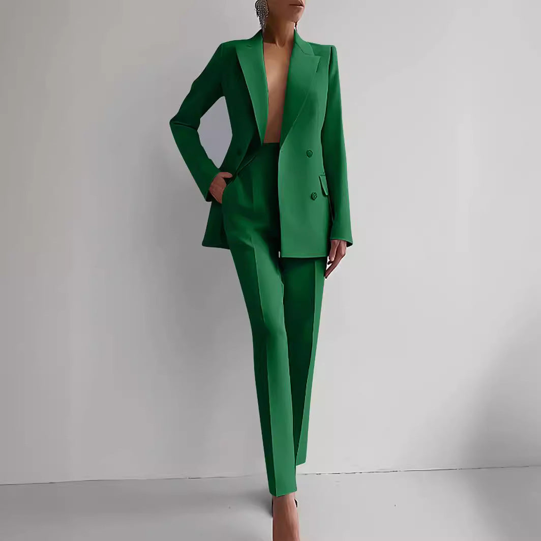 Casual Suits Fashion Long Sleeve Single-breasted Jacket Top And Slim Fit Trousers