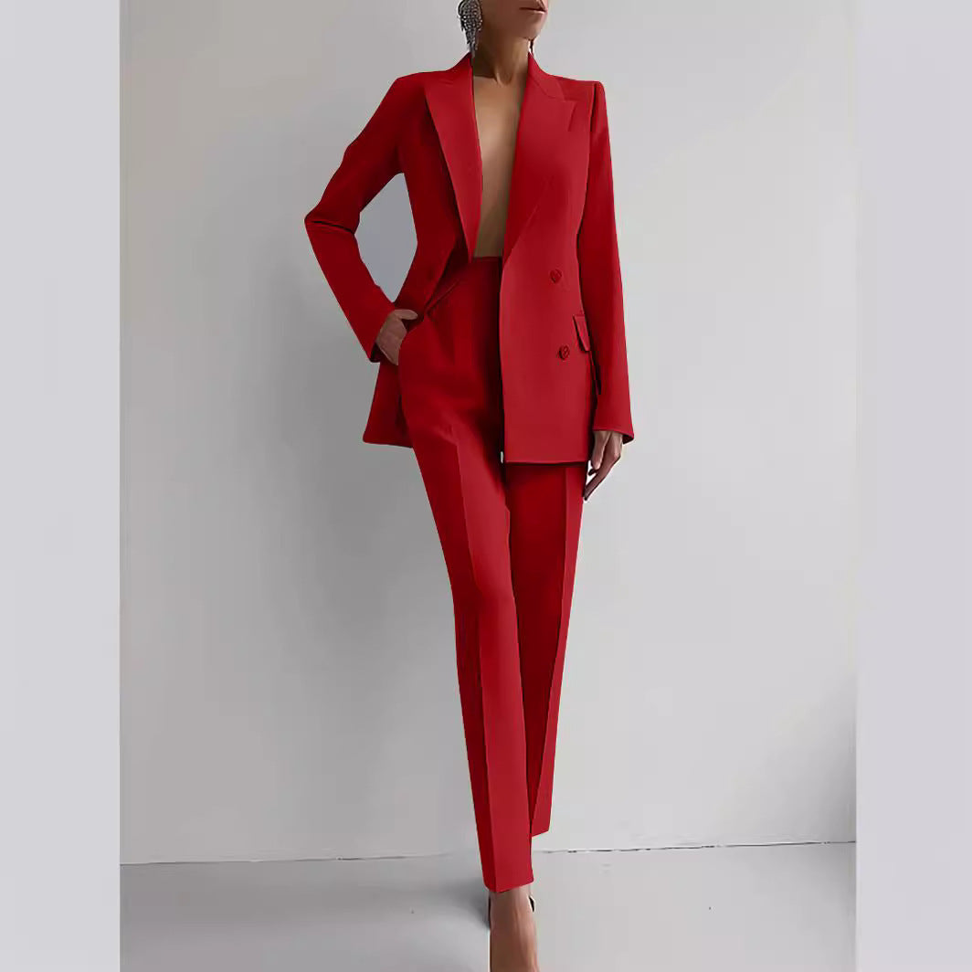 Casual Suits Fashion Long Sleeve Single-breasted Jacket Top And Slim Fit Trousers