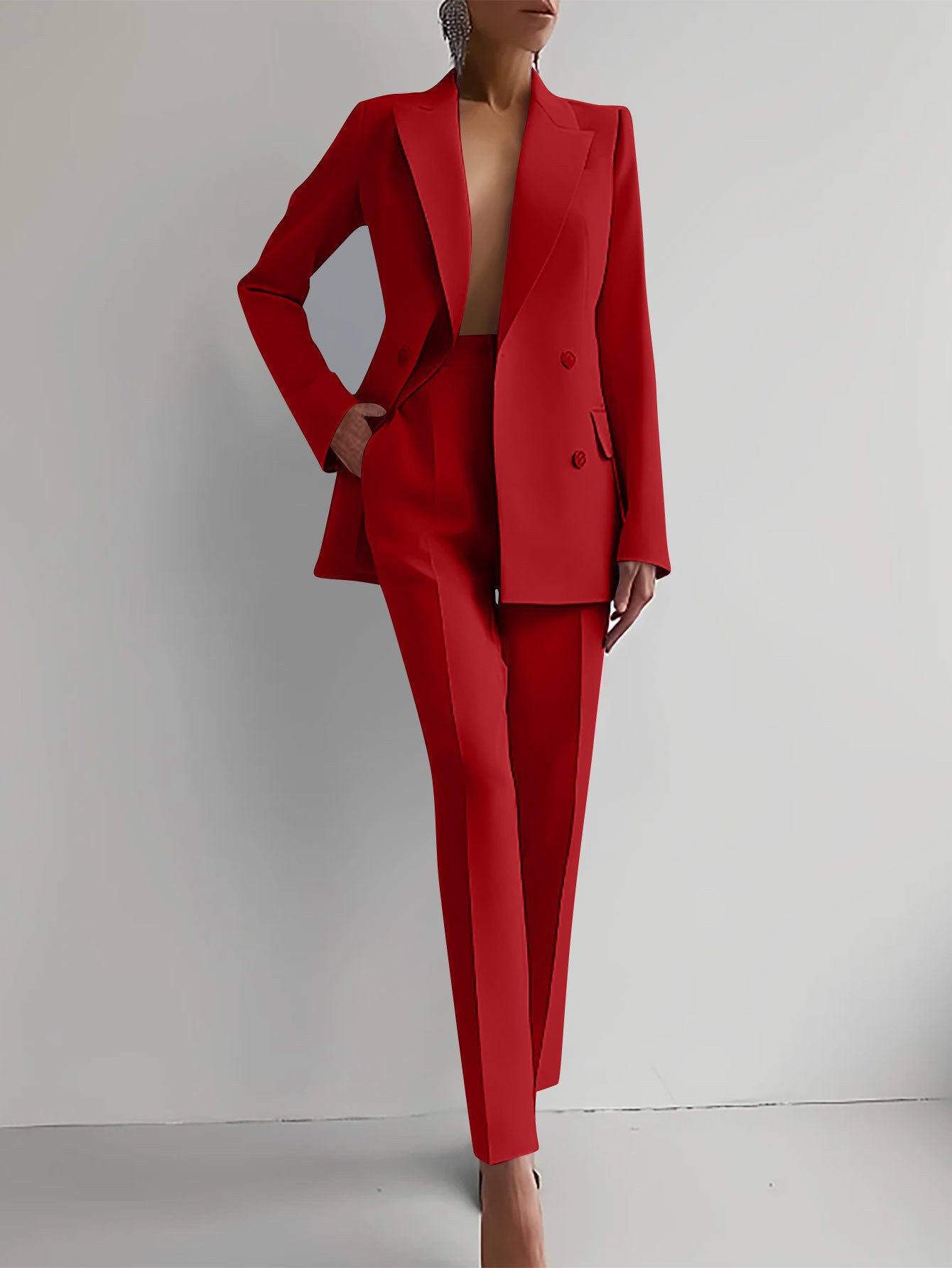 Casual Suits Fashion Long Sleeve Single-breasted Jacket Top And Slim Fit Trousers