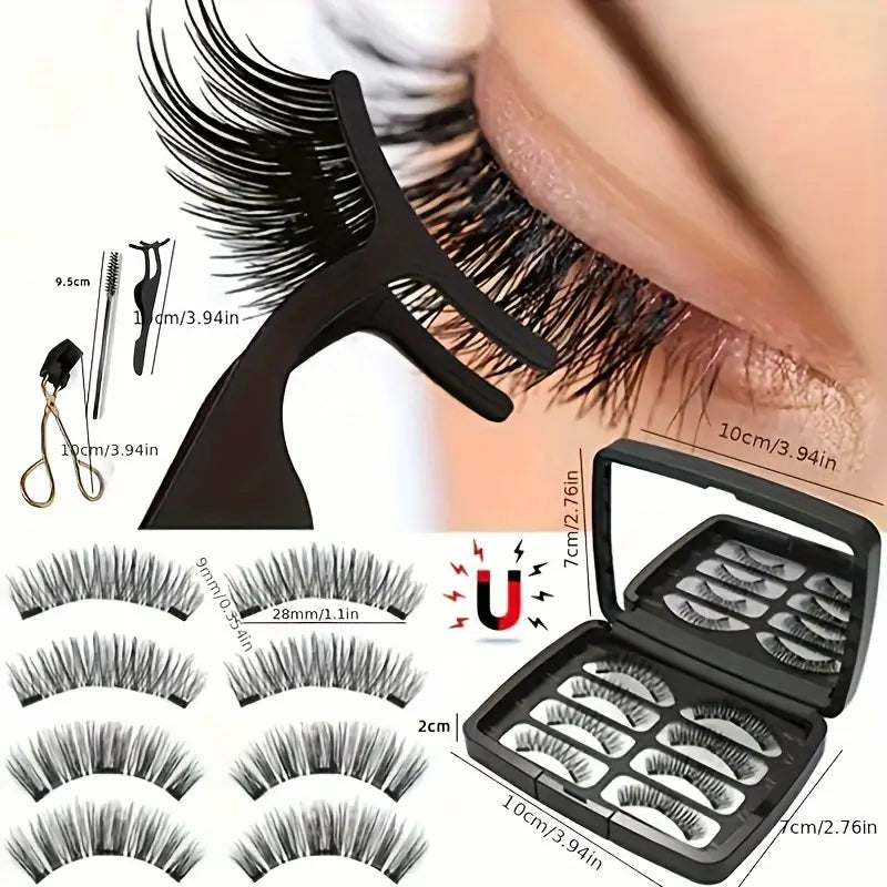 Magnetic Eyelash Set – 4 Pairs 3D Reusable False Lashes with Free Clip, No Glue Needed, Natural & Thick Look, 7X Magnetic Hold