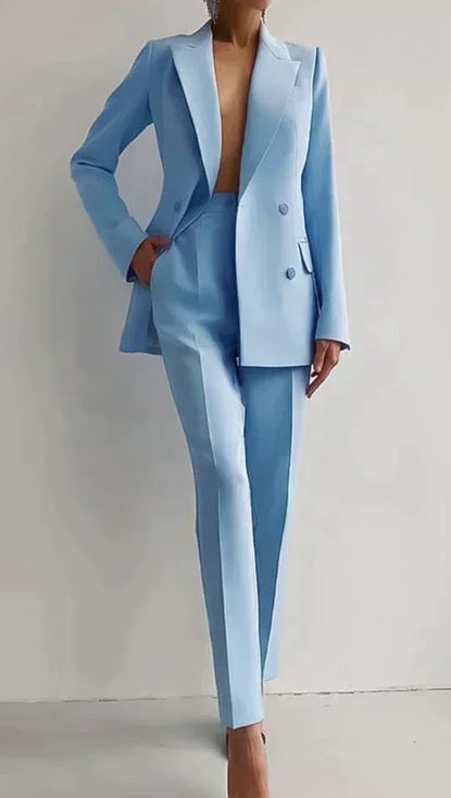 Casual Suits Fashion Long Sleeve Single-breasted Jacket Top And Slim Fit Trousers