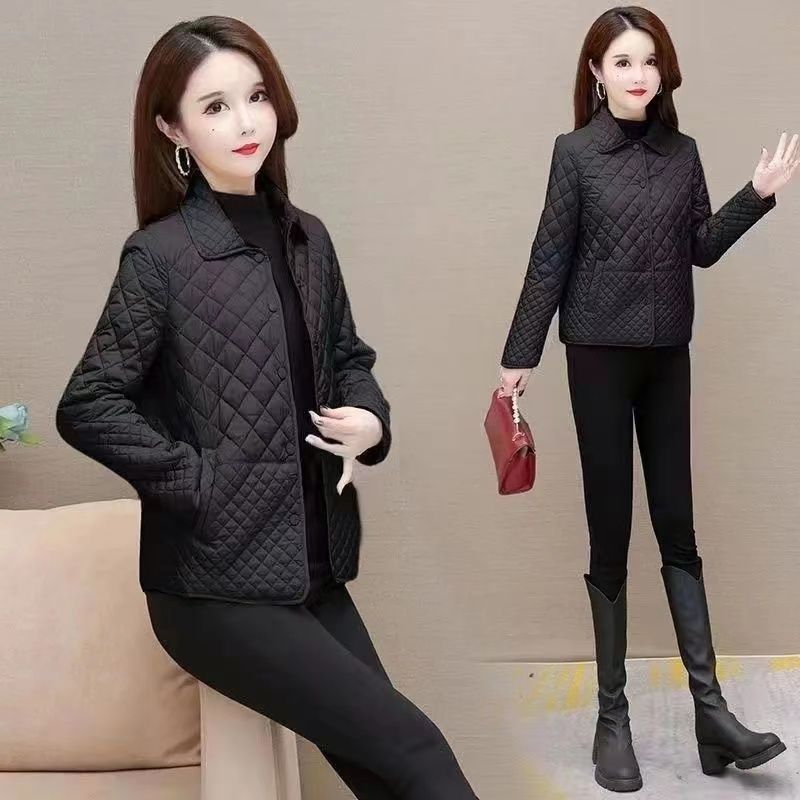 New Small Rhombus Thin Lightweight Short Type Cotton Coat Jacket Women