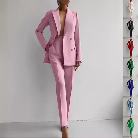 Casual Suits Fashion Long Sleeve Single-breasted Jacket Top And Slim Fit Trousers
