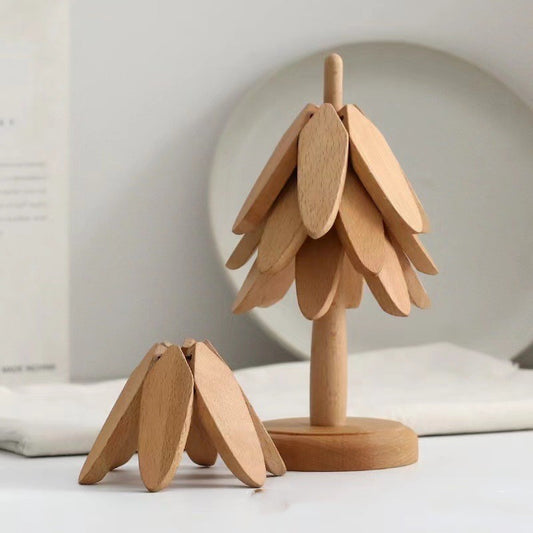 Wooden Christmas Tree Folding Coaster Black Walnut