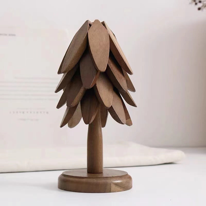 Wooden Christmas Tree Folding Coaster Black Walnut