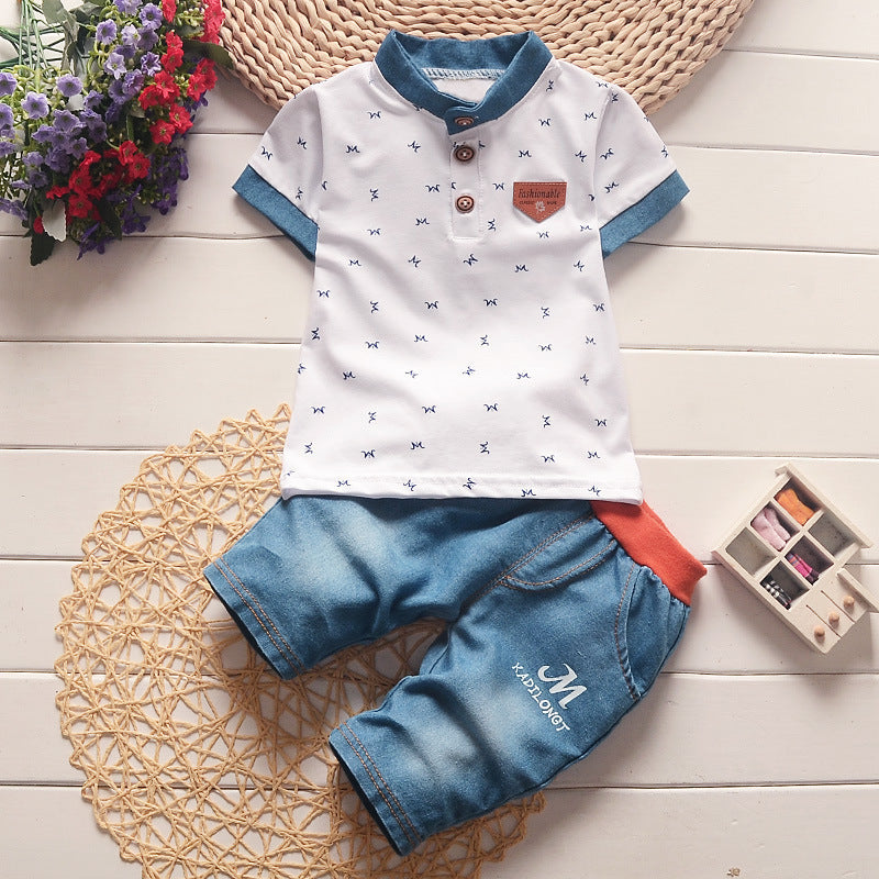 Kids Boys summer new small children children s casual T-shirt cowboy suit a summer tide