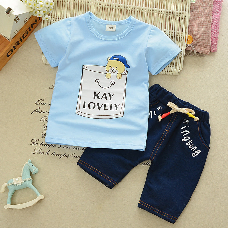 Kids Boys summer new small children children s casual T-shirt cowboy suit a summer tide