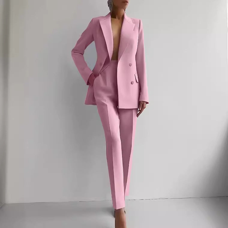 Casual Suits Fashion Long Sleeve Single-breasted Jacket Top And Slim Fit Trousers
