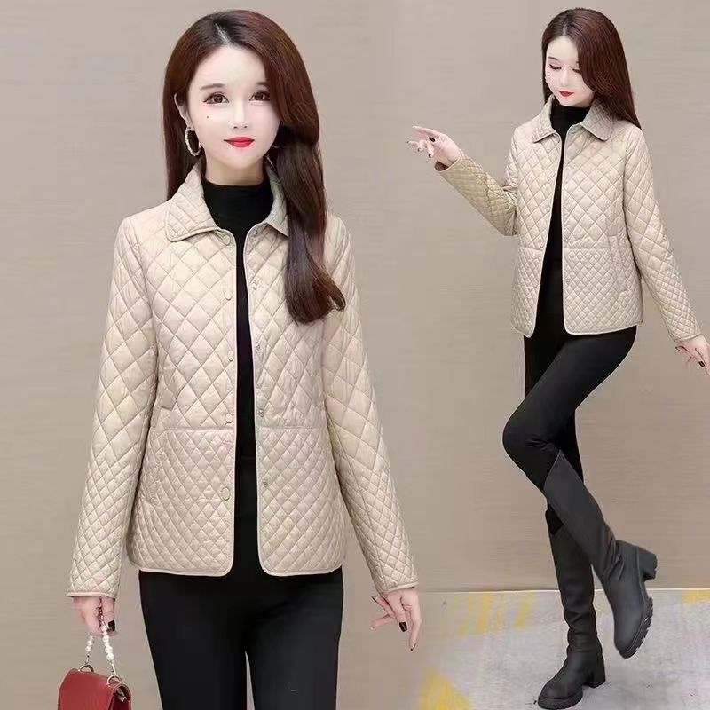 New Small Rhombus Thin Lightweight Short Type Cotton Coat Jacket Women