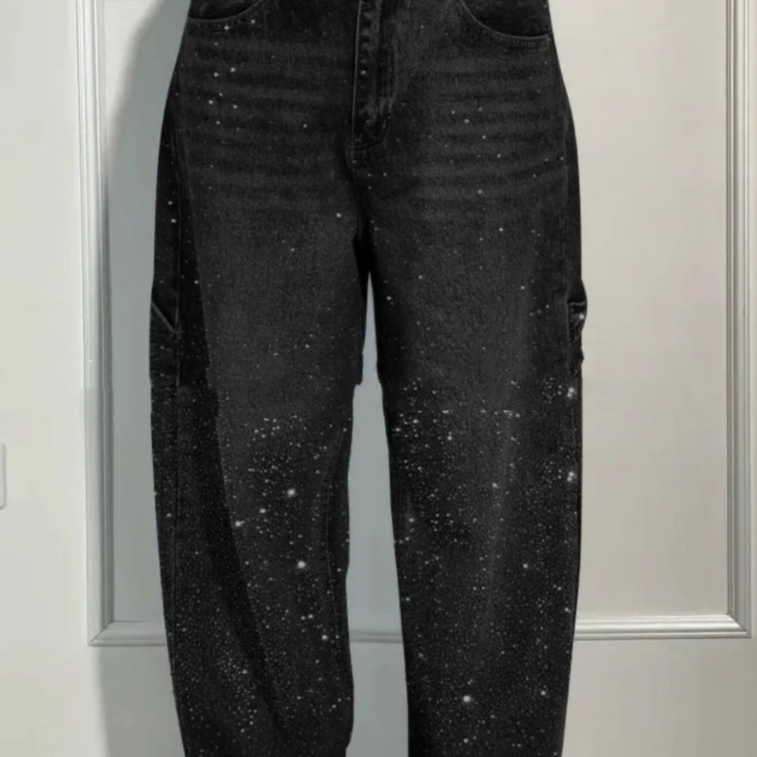 Ins Shiny Straight Jeans With Pockets Fashion Loose