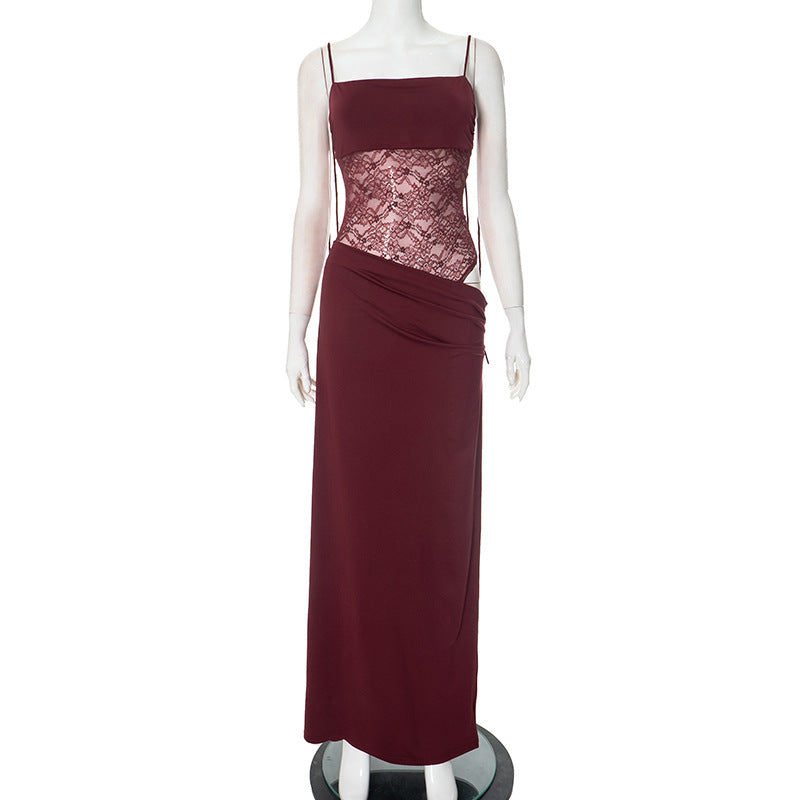 Y2K Lace Suspender Dress Fashion Sexy Lace Long Dresses Party