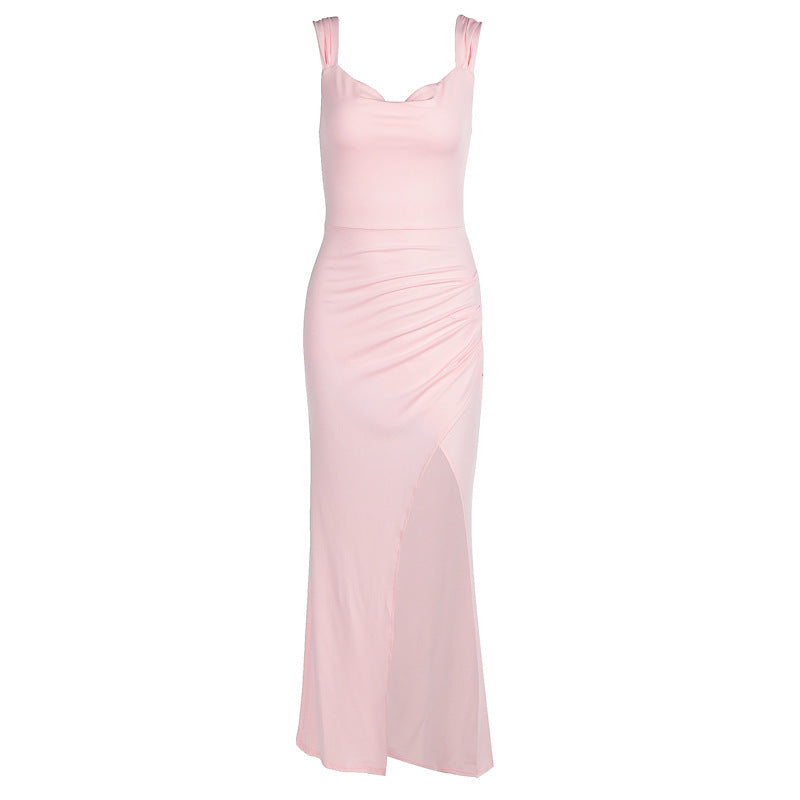 Slim Sleeveless Slit Dress With Back Tie