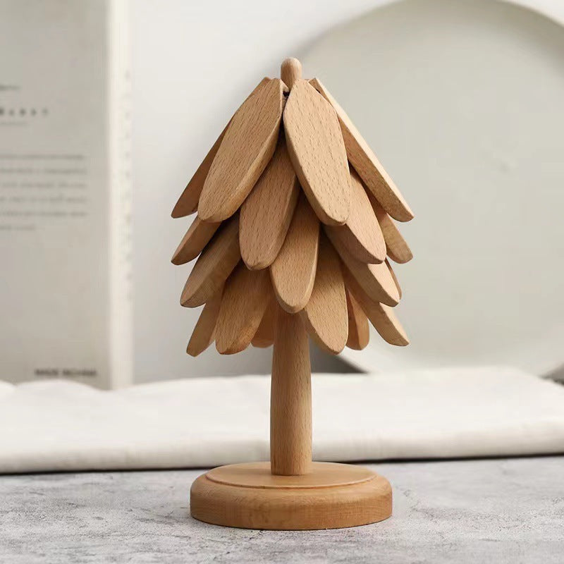 Wooden Christmas Tree Folding Coaster Black Walnut